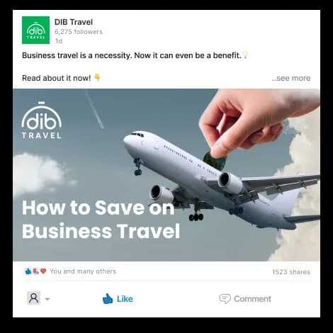 Social media post DIB Travel