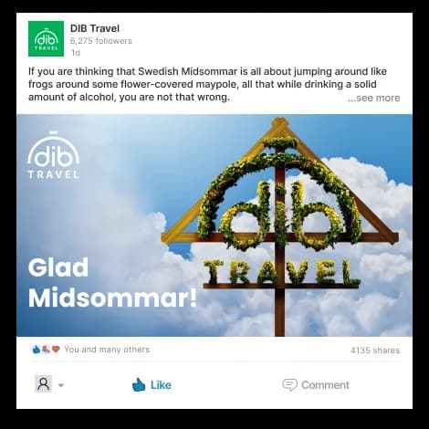 Social media post DIB Travel